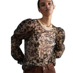 Anthropologie Eva Franco Womens Size Small Sheer  Leopard Top
